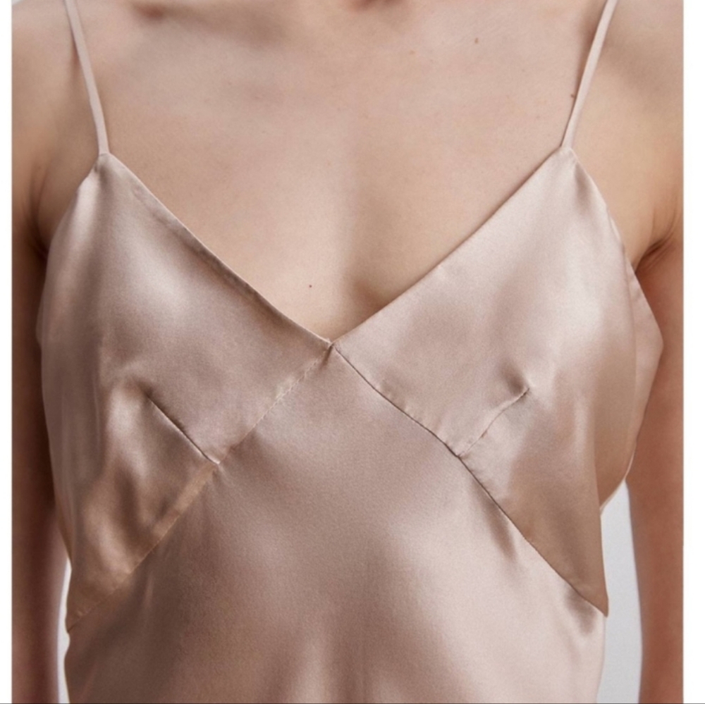 Silk Mason 100% Mulberry Silk Slip Midi Dress Desert Rose L - Picture 3 of 16
